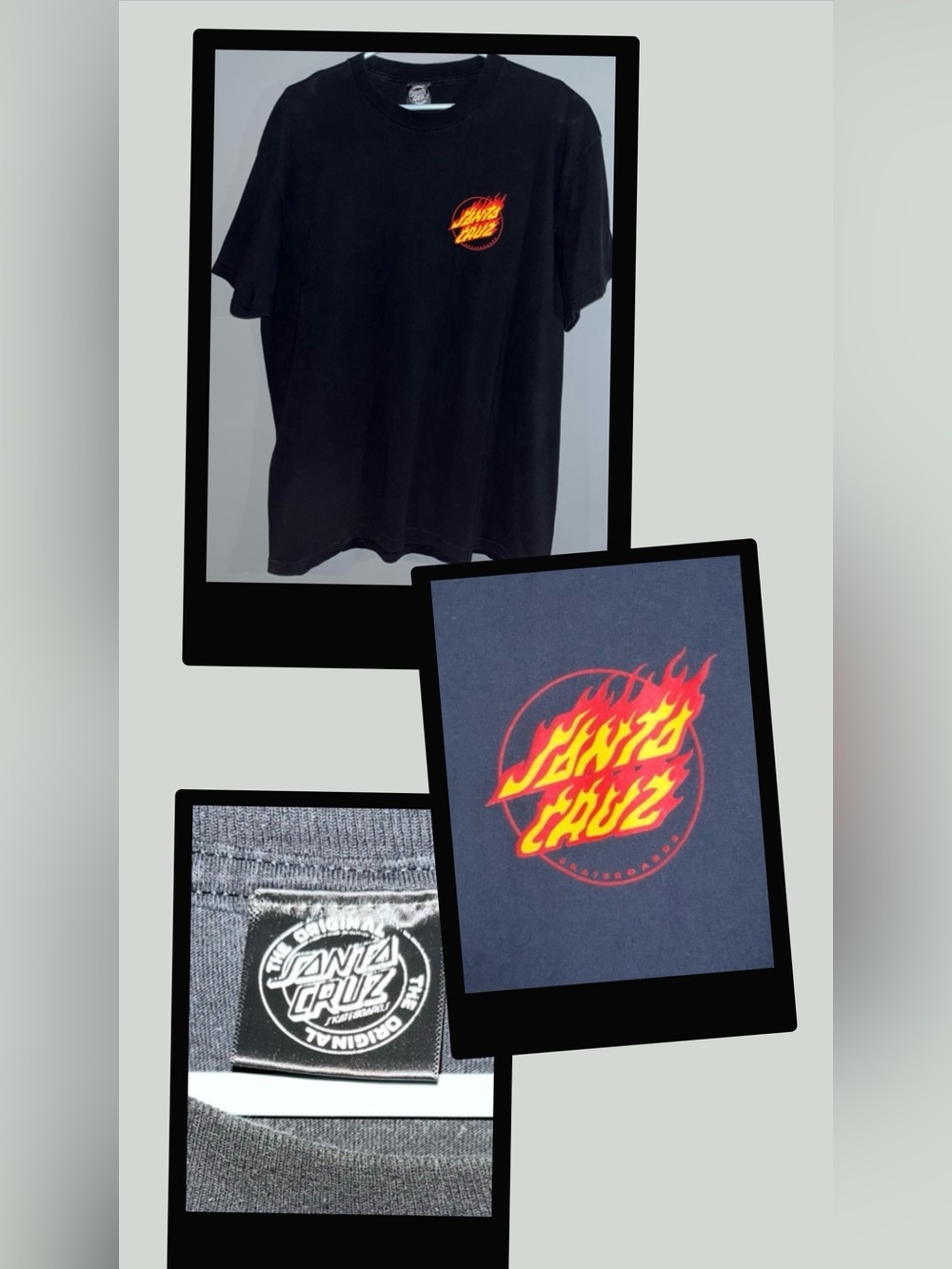Santa Cruz Skateboards Black Short Sleeve T Shirt Flame Logo On Front Left Chest